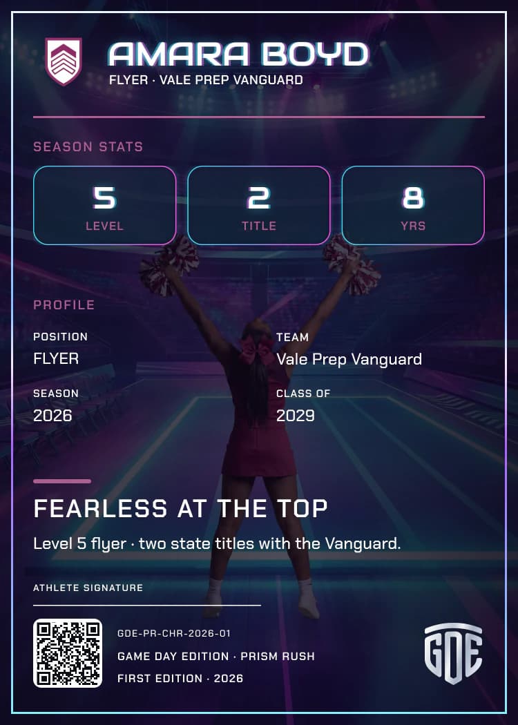 Registered card back — season stats, registered card ID and QR code