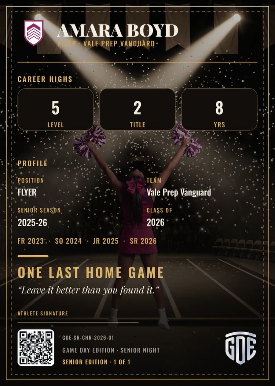 Registered card back — season stats, registered card ID and QR code