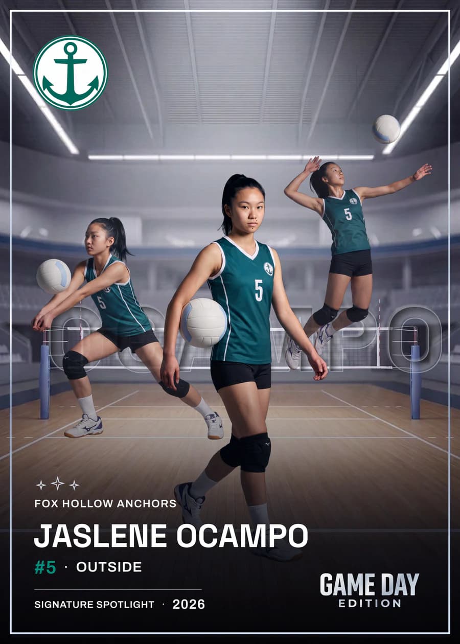 Registered card front — volleyball — Signature Spotlight finish — example artwork, fictional athlete