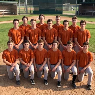 Example of a photo to leave out: a posed team photo of fictional baseball players, every face the same size — generated example image