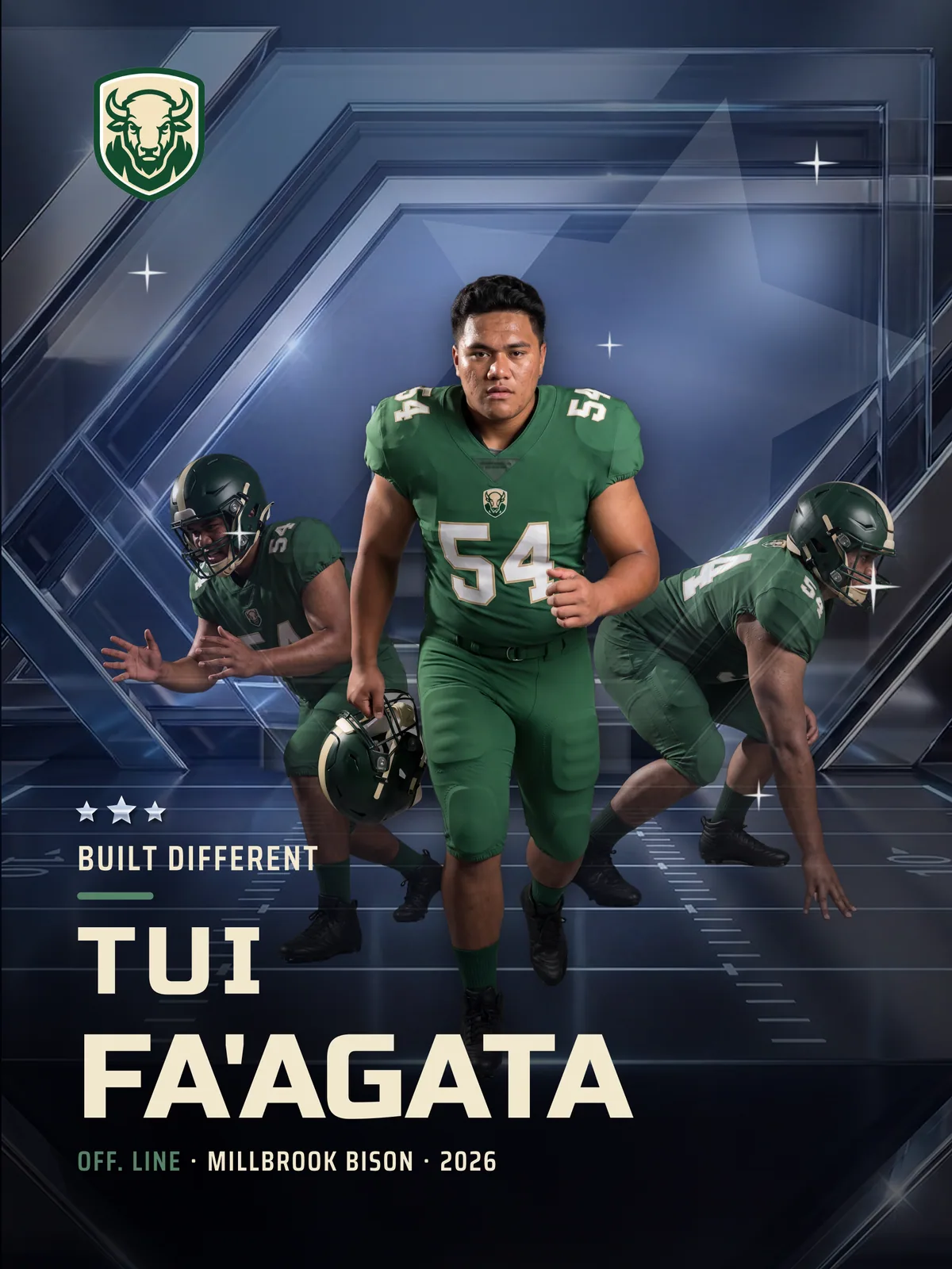 Custom football poster, 18 × 24 in — Chrome All-Star finish — example artwork, fictional athlete