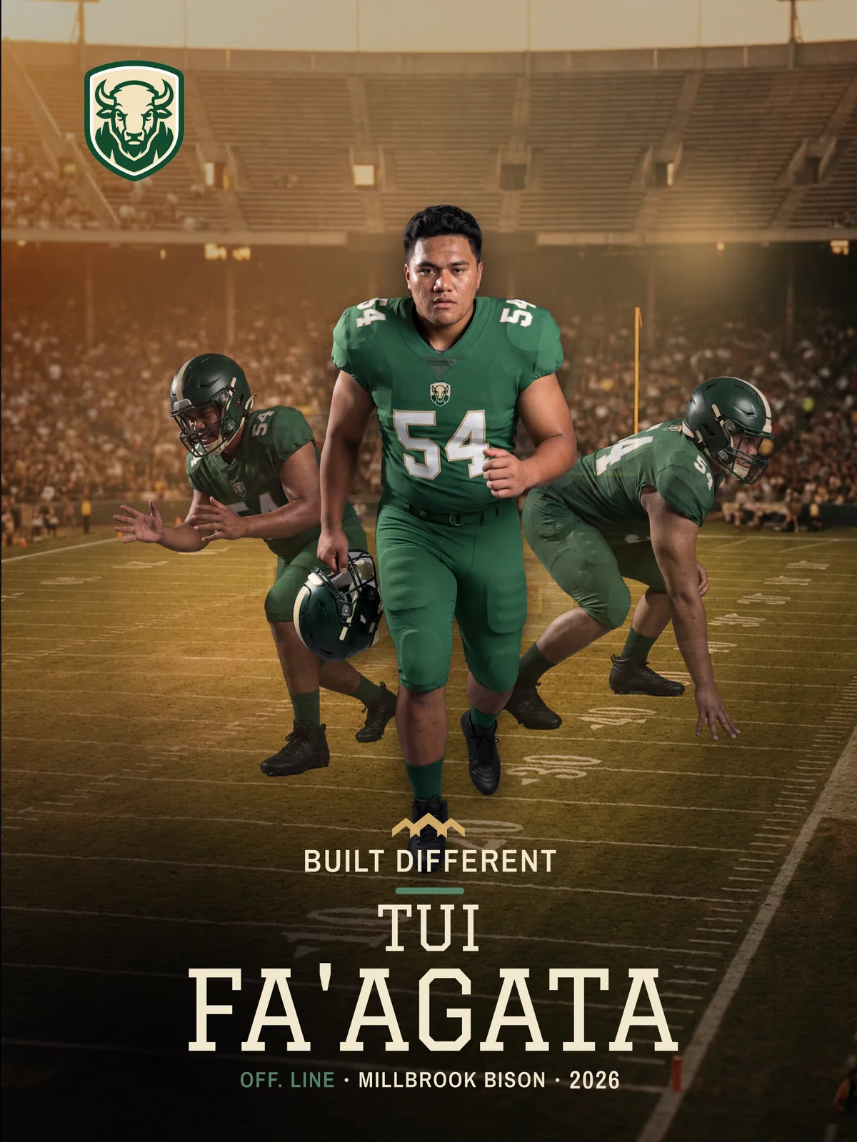 Custom football poster, 18 × 24 in — Heritage finish — example artwork, fictional athlete