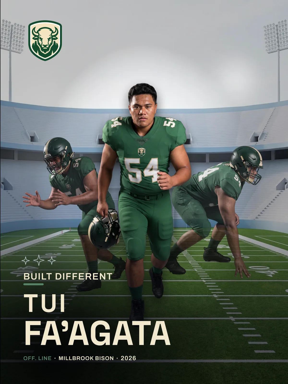 Custom football poster, 18 × 24 in — Signature Spotlight finish — example artwork, fictional athlete