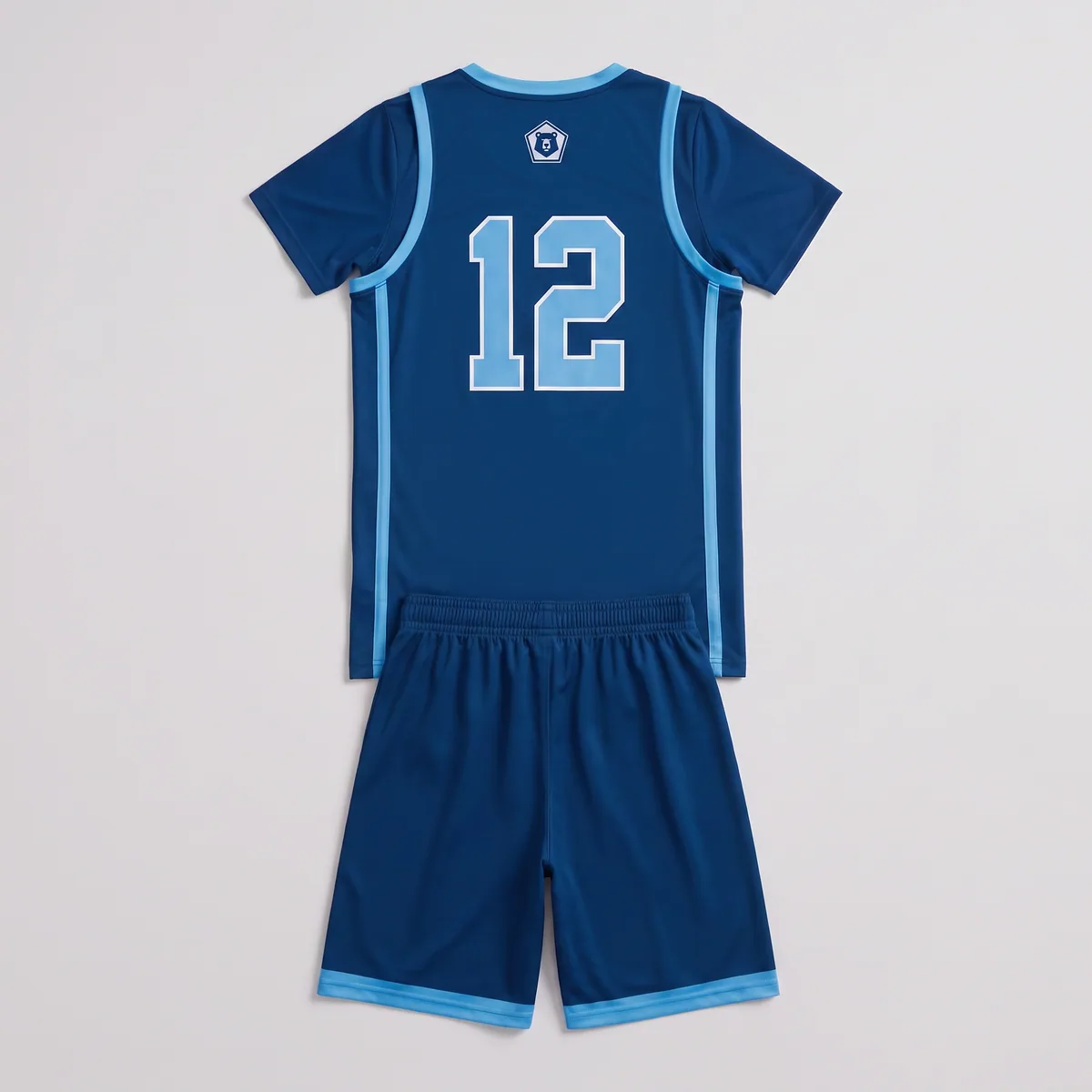 The uniform, back: the fictional athlete's jersey from behind, number and crest as photographed
